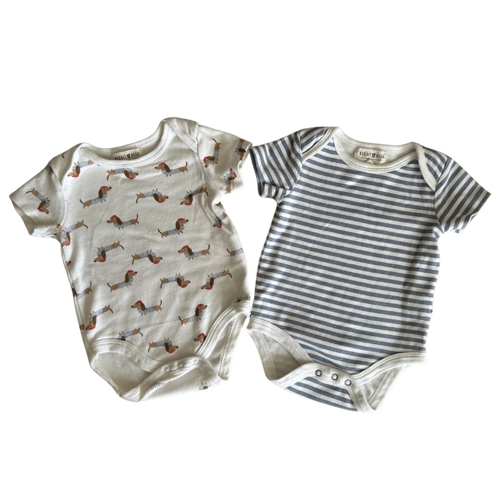 Rabbit + Bear French puppy and stripes onesie